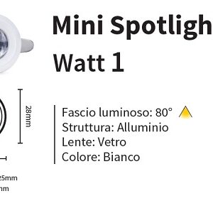 Mini Faretto Led Incasso 1w 12v Luce Natura 100 Lumen